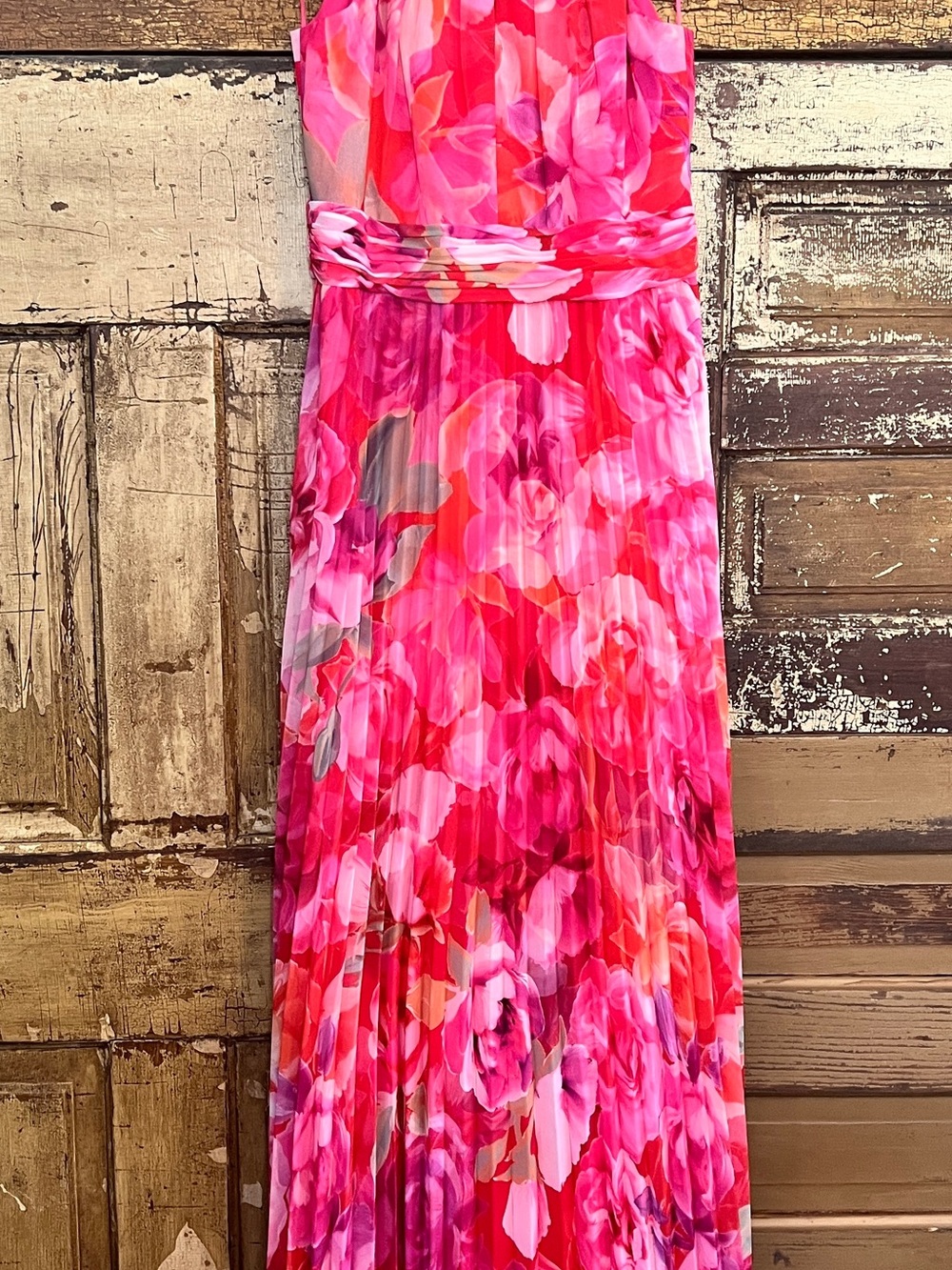 Xscape Pink and Red Floral Maxi Dress